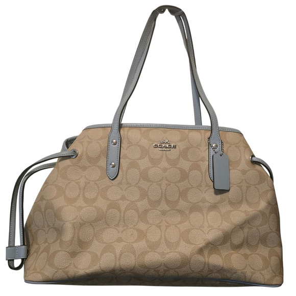 Coach Purse Womens Signature Carryall Drawstring Shoulder Tan Blue A2022-57842 - Picture 1 of 11
